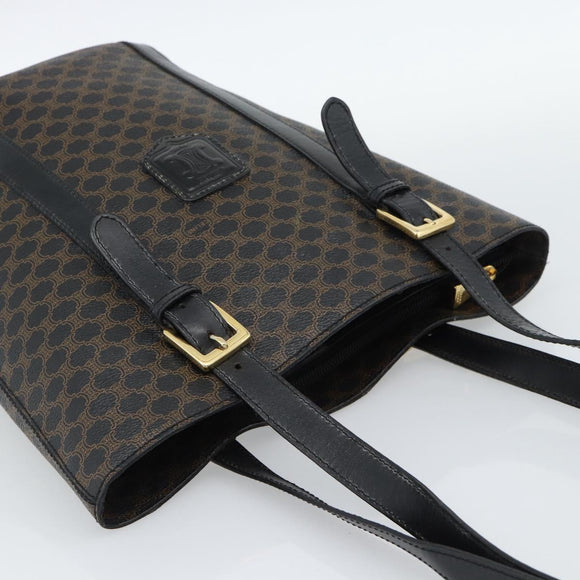 CELINE Macadam Canvas Draagtas PVC Leer Zwart Goud Auth 185998