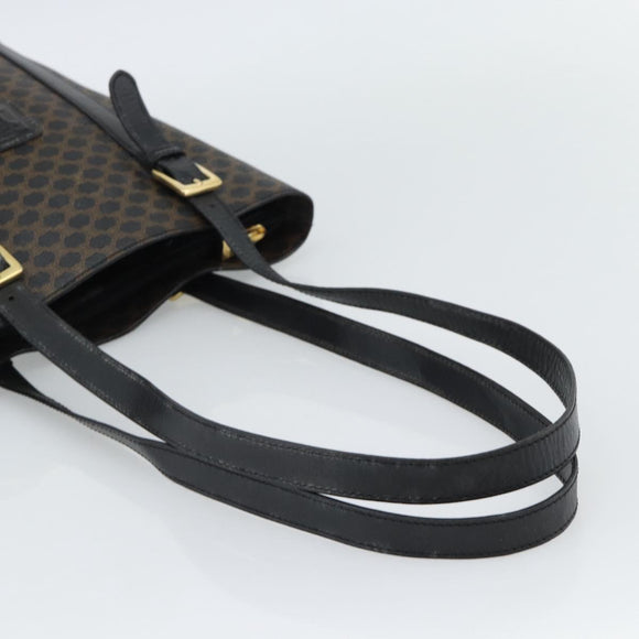 CELINE Macadam Canvas Draagtas PVC Leer Zwart Goud Auth 185998