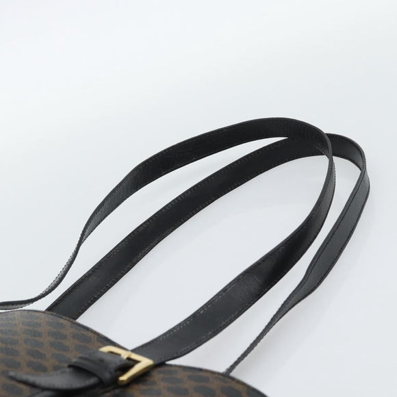 CELINE Macadam Canvas Draagtas PVC Leer Zwart Goud Auth 185998