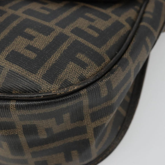 FENDI Zucca Canvas Shoulder Bag PVC Black Brown Auth 186000