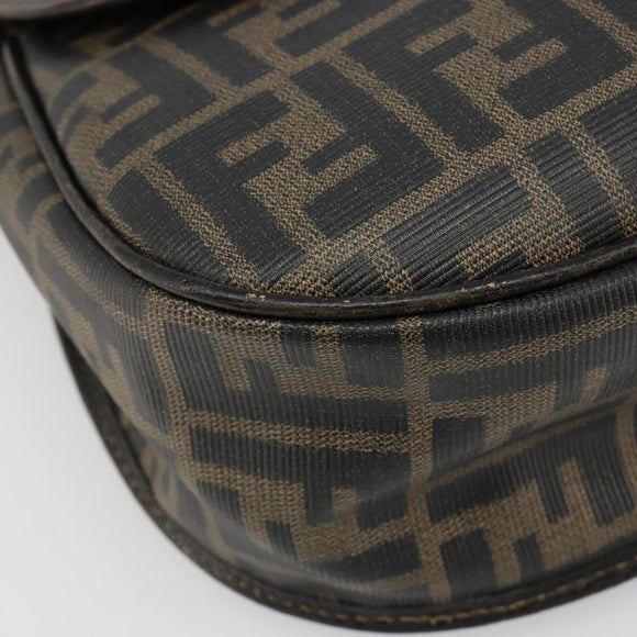 FENDI Zucca Canvas Shoulder Bag PVC Black Brown Auth 186000