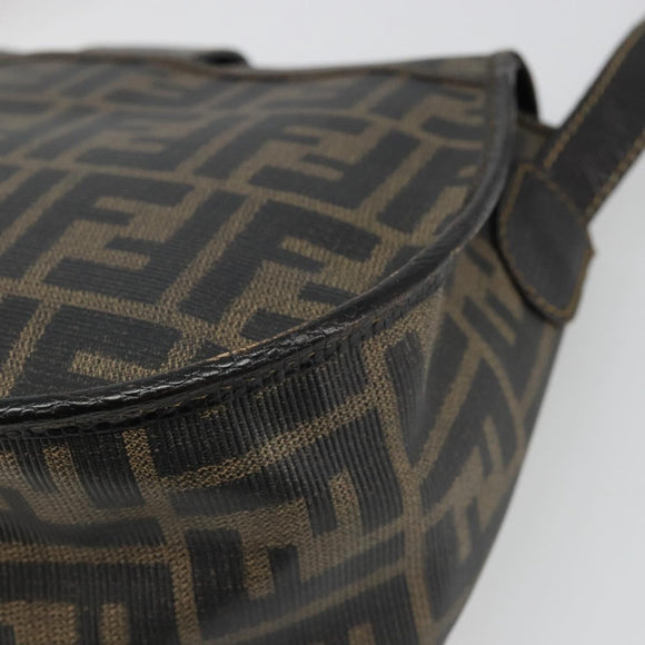 FENDI Zucca Canvas Shoulder Bag PVC Black Brown Auth 186000