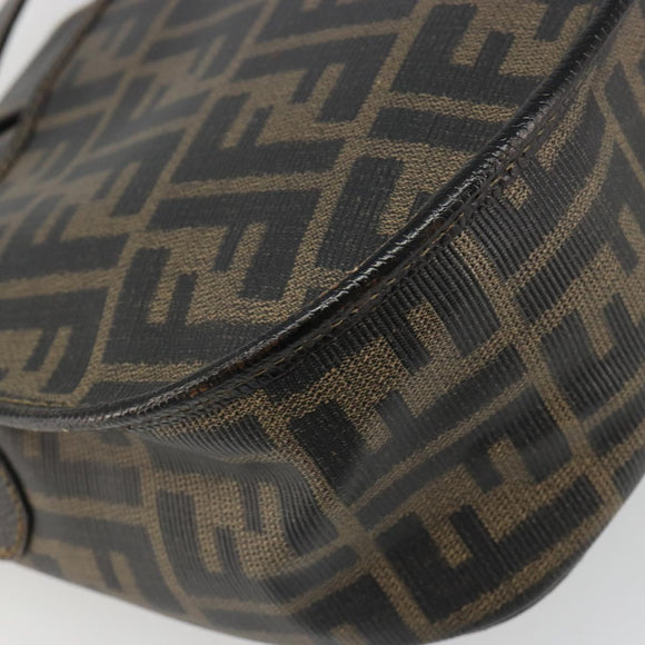 FENDI Zucca Canvas Shoulder Bag PVC Black Brown Auth 186000