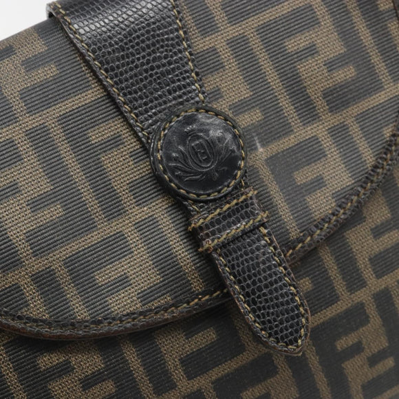 FENDI Zucca Canvas Shoulder Bag PVC Black Brown Auth 186000
