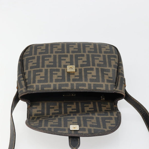 FENDI Zucca Canvas Shoulder Bag PVC Black Brown Auth 186000