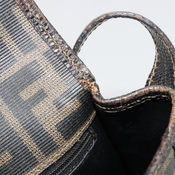 FENDI Zucca Canvas Shoulder Bag PVC Black Brown Auth 186000