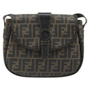 FENDI Zucca Canvas Shoulder Bag PVC Black Brown Auth 186000-2