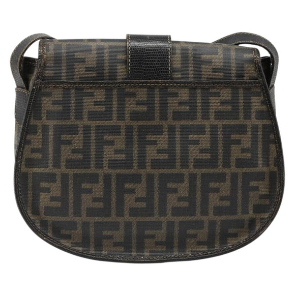 FENDI Zucca Canvas Shoulder Bag PVC Black Brown Auth 186000