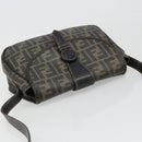 FENDI Zucca Canvas Shoulder Bag PVC Black Brown Auth 186000-6