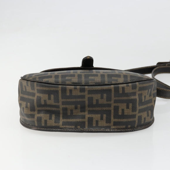 FENDI Zucca Canvas Shoulder Bag PVC Black Brown Auth 186000