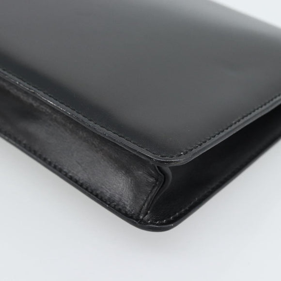 CELINE Clutch Bag Leather Black Gold Auth 186006A