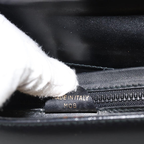 CELINE Clutch Bag Leather Black Gold Auth 186006A