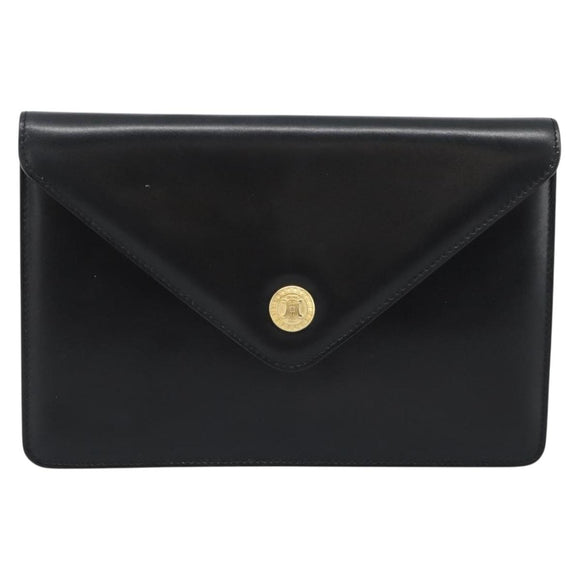 CELINE Clutch Bag Leather Black Gold Auth 186006A