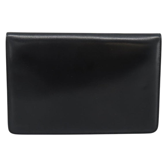 CELINE Clutch Bag Leather Black Gold Auth 186006A