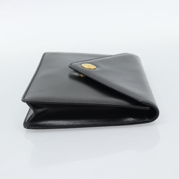 CELINE Clutch Bag Leather Black Gold Auth 186006A