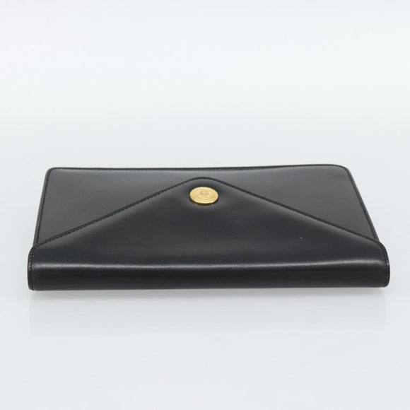 CELINE Clutch Bag Leather Black Gold Auth 186006A