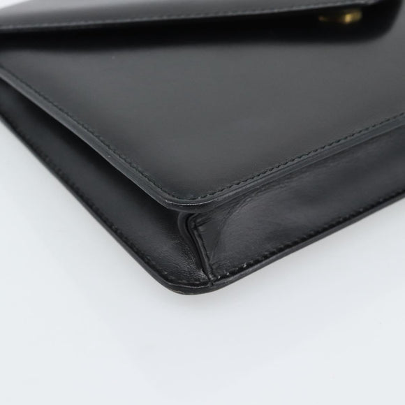 CELINE Clutch Bag Leather Black Gold Auth 186006A