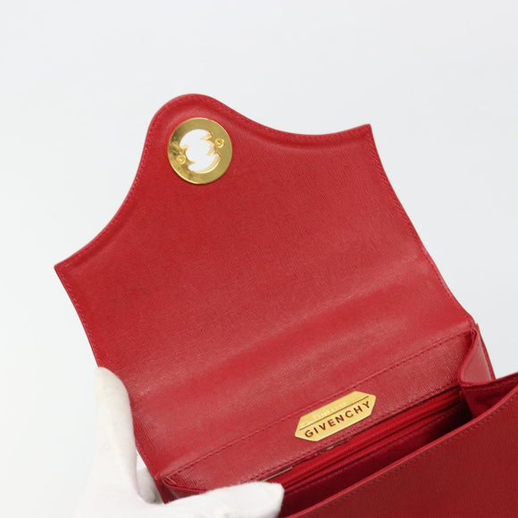 GIVENCHY Hand Bag Leather Red Gold Auth 186008