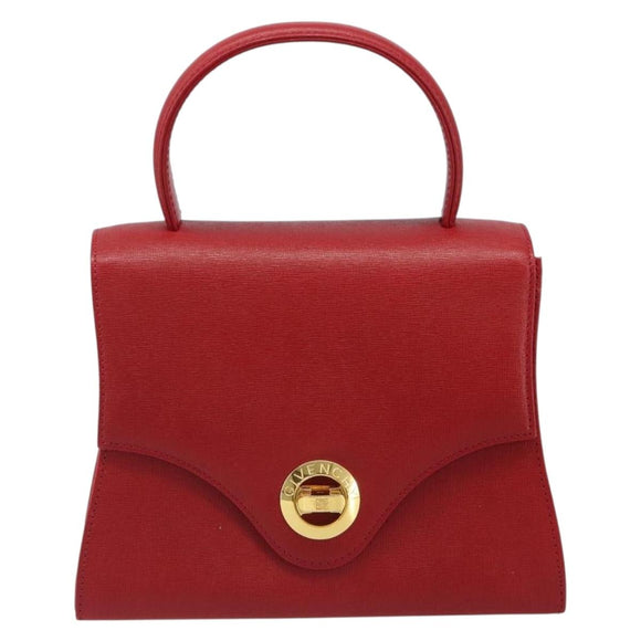 GIVENCHY Hand Bag Leather Red Gold Auth 186008