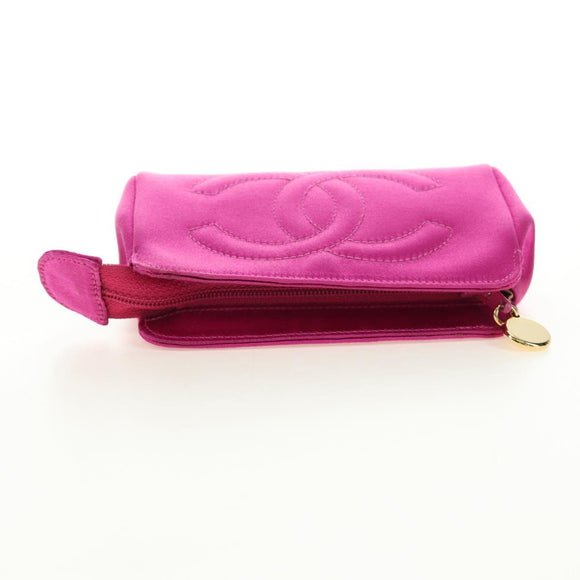CHANEL Pouch Satin Pink Gold CC Auth 186009SAM