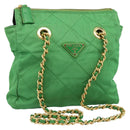 PRADA Chain Shoulder Bag Nylon Green Gold Auth 186013A-1