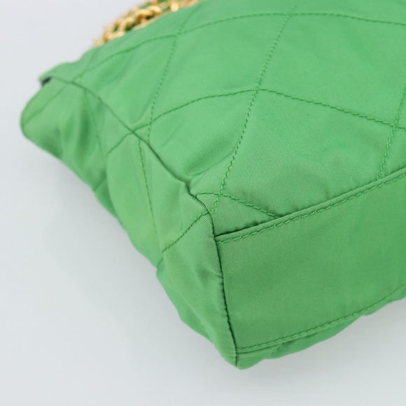 PRADA Chain Shoulder Bag Nylon Green Gold Auth 186013A