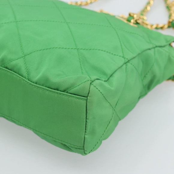 PRADA Chain Shoulder Bag Nylon Green Gold Auth 186013A