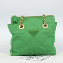 PRADA Chain Shoulder Bag Nylon Green Gold Auth 186013A-12
