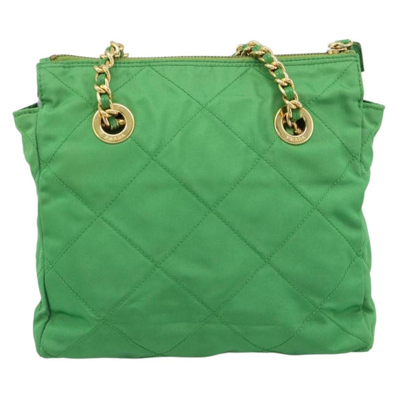 PRADA Chain Shoulder Bag Nylon Green Gold Auth 186013A