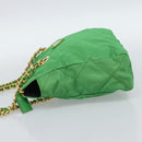 PRADA Chain Shoulder Bag Nylon Green Gold Auth 186013A-3
