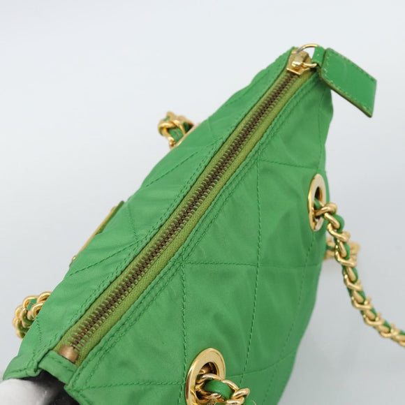 PRADA Chain Shoulder Bag Nylon Green Gold Auth 186013A