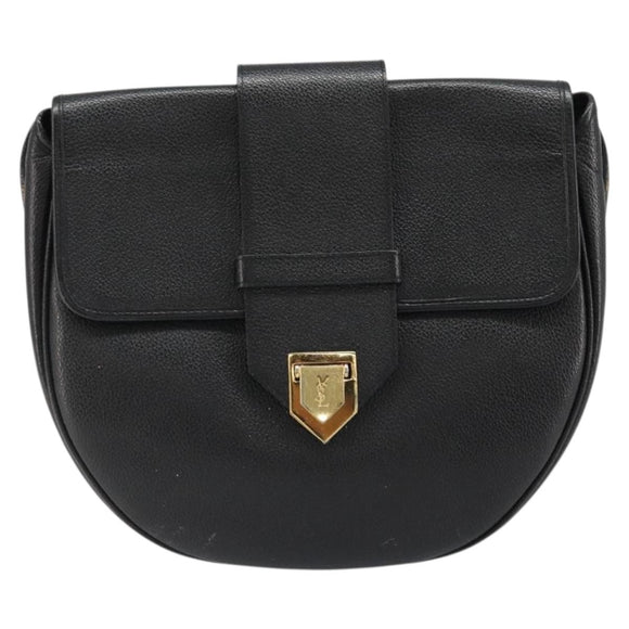SAINT LAURENT Shoulder Bag Leather Gold Black Auth 186014