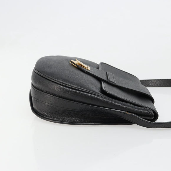 SAINT LAURENT Shoulder Bag Leather Gold Black Auth 186014