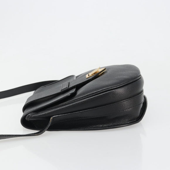 SAINT LAURENT Shoulder Bag Leather Gold Black Auth 186014