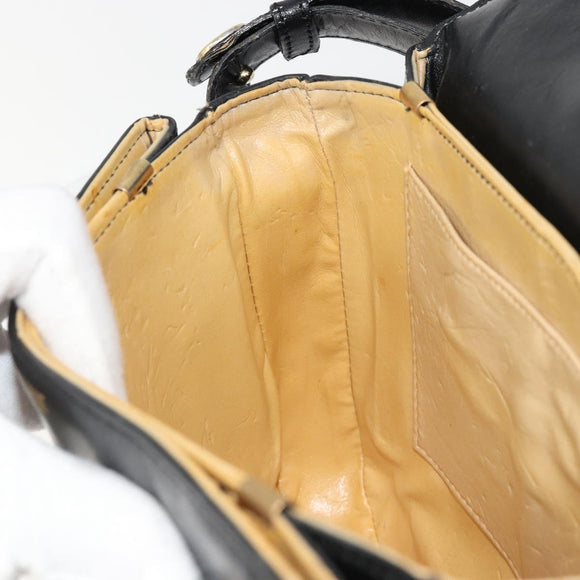 CELINE Shoulder Bag Leather Black Gold Auth 186015