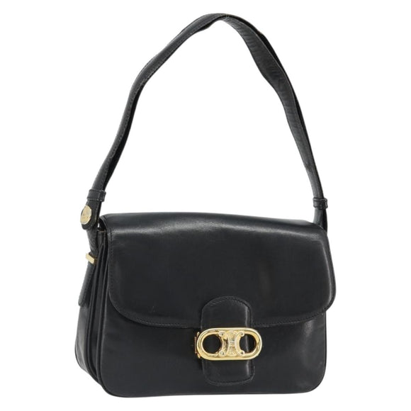 CELINE Shoulder Bag Leather Black Gold Auth 186015