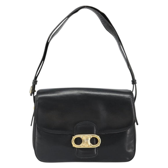 CELINE Shoulder Bag Leather Black Gold Auth 186015