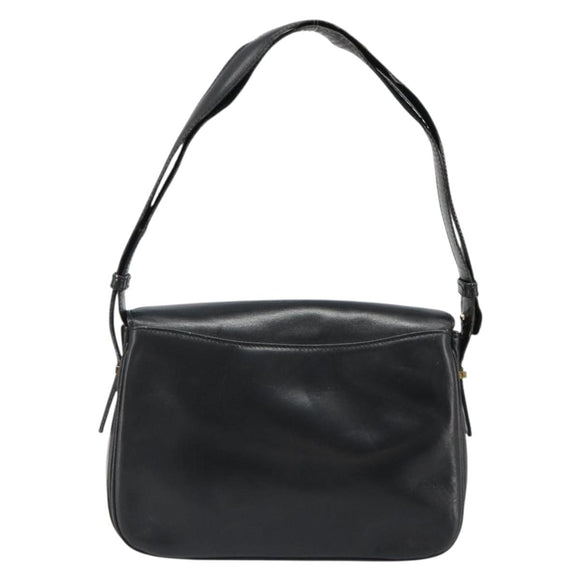 CELINE Shoulder Bag Leather Black Gold Auth 186015