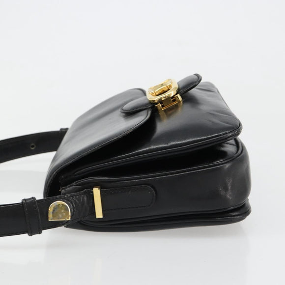 CELINE Shoulder Bag Leather Black Gold Auth 186015