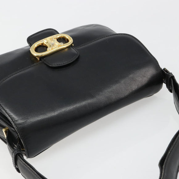 CELINE Shoulder Bag Leather Black Gold Auth 186015