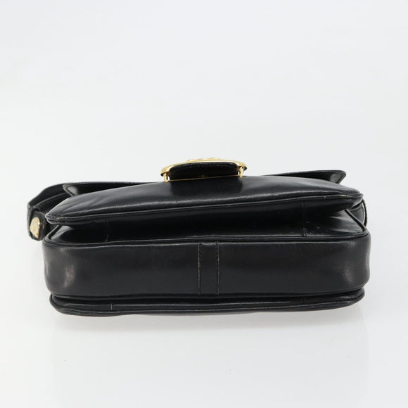 CELINE Shoulder Bag Leather Black Gold Auth 186015