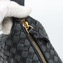 BOTTEGA VENETA INTRECCIATO Hand Pouch Leather Black Gold 114087 Auth 186016A-10
