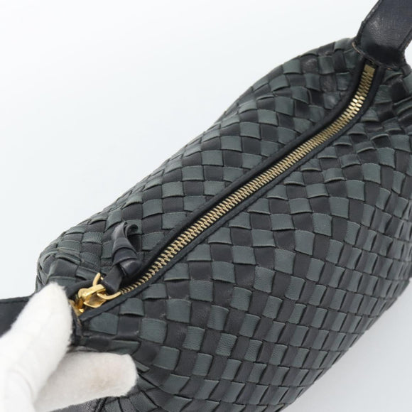 BOTTEGA VENETA INTRECCIATO Hand Pouch Leather Black Gold 114087 Auth 186016A