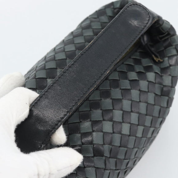 BOTTEGA VENETA INTRECCIATO Hand Pouch Leather Black Gold 114087 Auth 186016A