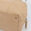 CHANEL Choco Bar Shoulder Bag Caviar Skin Beige Silver CC Auth 186018-17