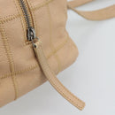 CHANEL Choco Bar Shoulder Bag Caviar Skin Beige Silver CC Auth 186018-19
