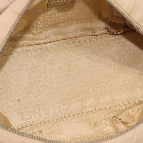 CHANEL Choco Bar Shoulder Bag Caviar Skin Beige Silver CC Auth 186018