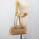 CHANEL Choco Bar Shoulder Bag Caviar Skin Beige Silver CC Auth 186018-26