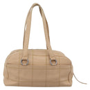 CHANEL Choco Bar Shoulder Bag Caviar Skin Beige Silver CC Auth 186018-2