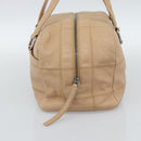 CHANEL Choco Bar Shoulder Bag Caviar Skin Beige Silver CC Auth 186018-3